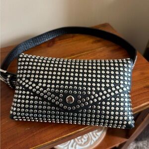 Studded Black Leather Belt Fanny Pack